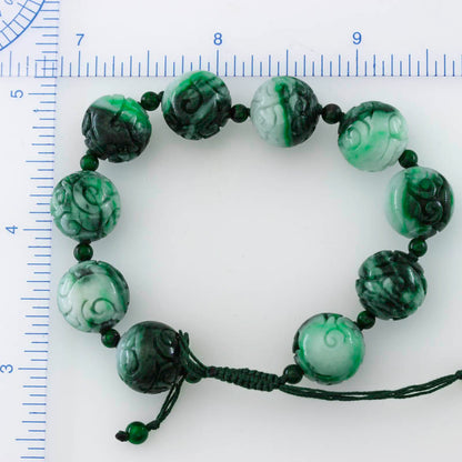 Green Jadeite Jade Adjustable Carved Bead Bracelet | UPC #397033