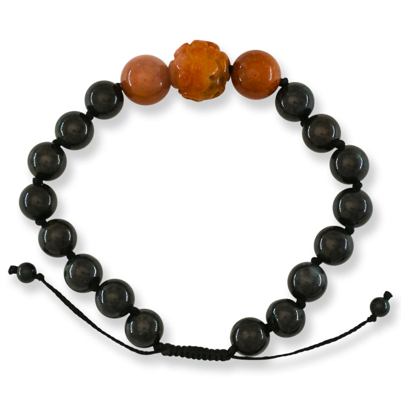Adjustable Grey & Red Jadeite Jade Bead Bracelet | UPC #398108