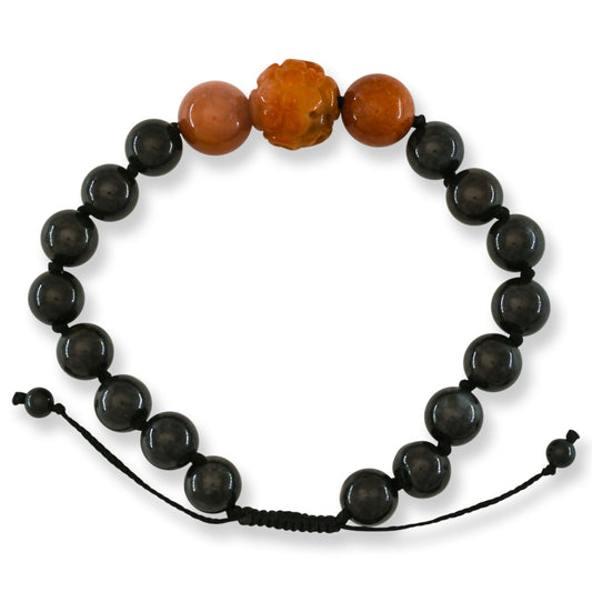 Adjustable Grey & Red Jadeite Jade Bead Bracelet | UPC #398108