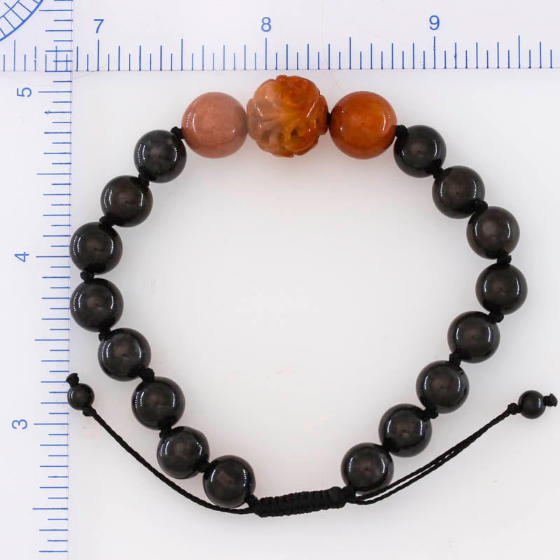 Adjustable Grey & Red Jadeite Jade Bead Bracelet | UPC #398108