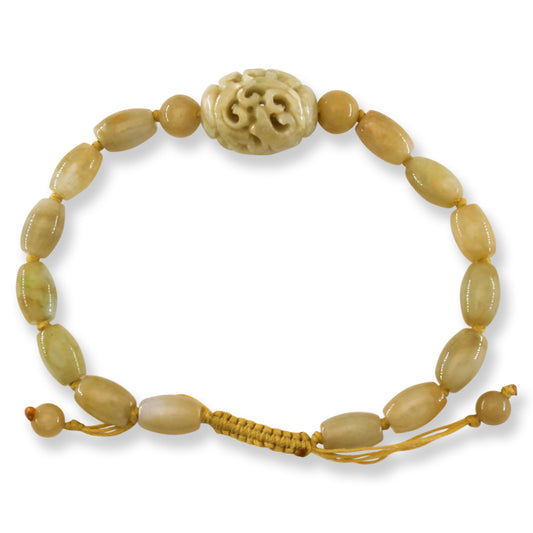 Adjustable Yellow Red Jadeite Jade Bead Bracelet | UPC #399426