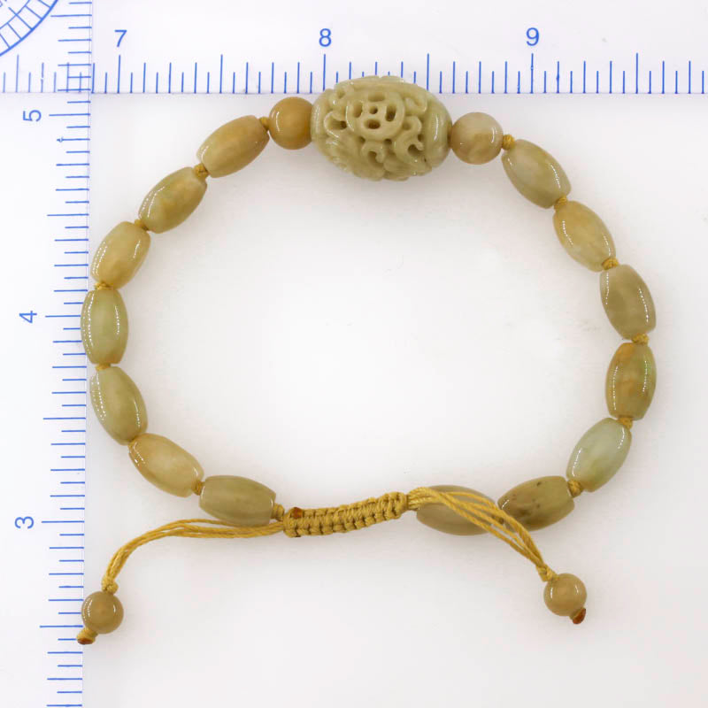Adjustable Yellow Red Jadeite Jade Bead Bracelet | UPC #399426