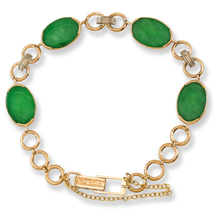 Vintage Green Jadeite Jade 14K Yellow Gold Link Bracelet | UPC # 399846