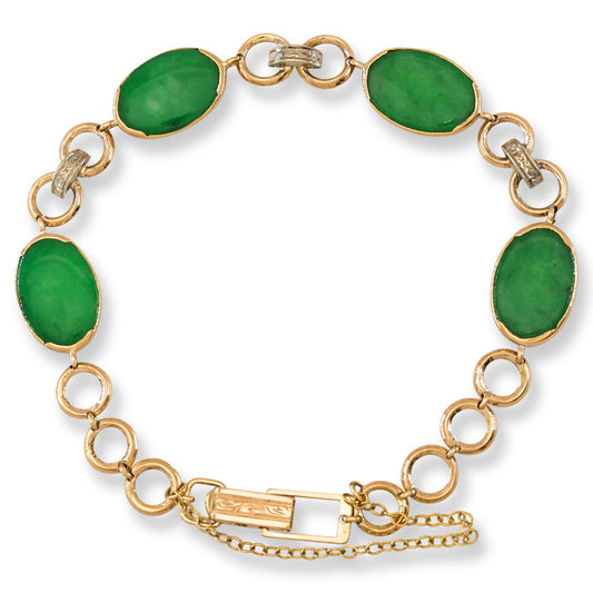 Vintage Green Jadeite Jade 14K Yellow Gold Link Bracelet | UPC # 399846