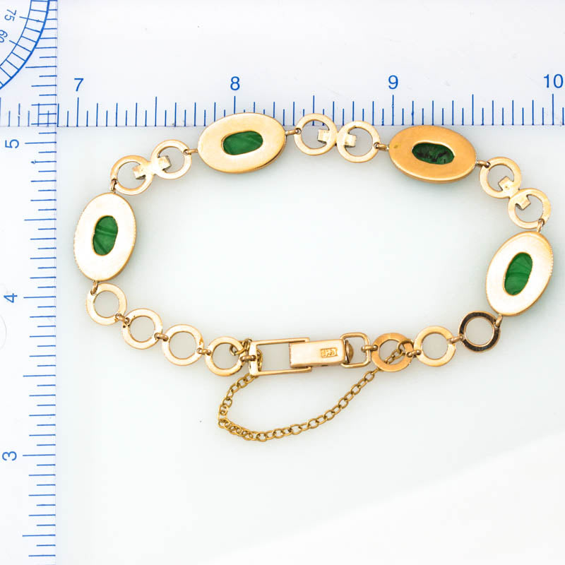Vintage Green Jadeite Jade 14K Yellow Gold Link Bracelet | UPC # 399846