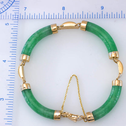 Vintage Green Jadeite Jade 14k Yellow Gold Link Bracelet | UPC #399853
