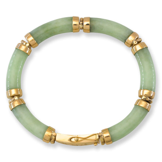 Vintage Green Jadeite Jade 14k Yellow Gold Link Bracelet | UPC # 399860