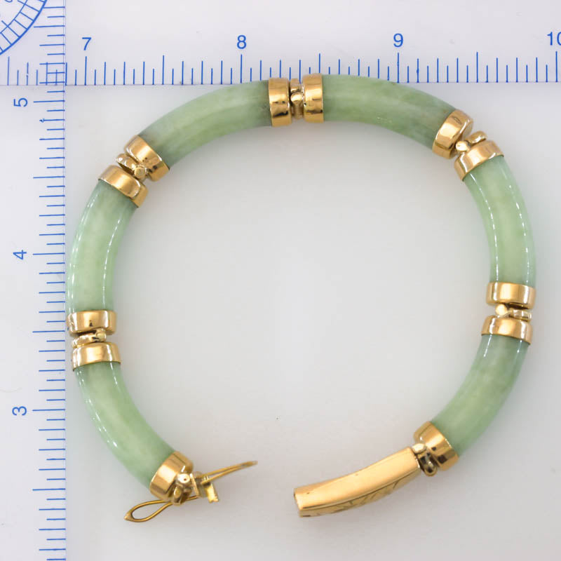 Vintage Green Jadeite Jade 14k Yellow Gold Link Bracelet | UPC # 399860