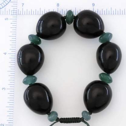 Adjustable Black Nephrite Jade and Blue-Green Jadeite Jade Bead Bracelet | UPC #400955