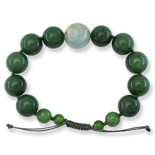 Adjustable Green Nephrite Jade & Green Jadeite Jade Bead Bracelet | UPC #401013