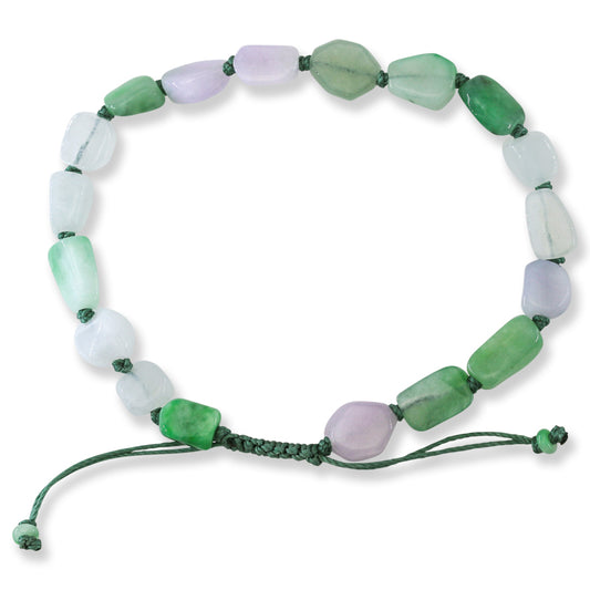 Green and White jadeite Jade Freeform Beads Adjustable Bracelet | UPC #401570