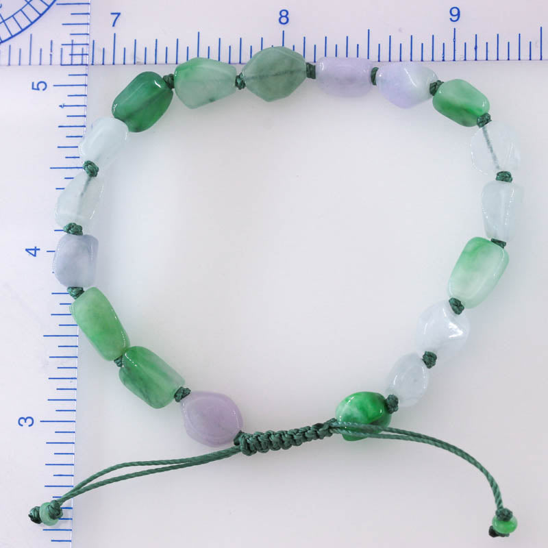 Green And White Jadeite Jade Freeform Beads Adjustable Bracelet jade jewelry