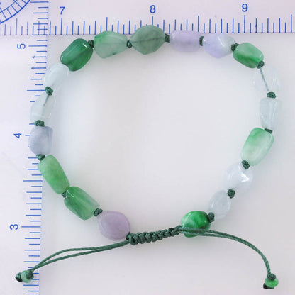 Green And White Jadeite Jade Freeform Beads Adjustable Bracelet jade jewelry
