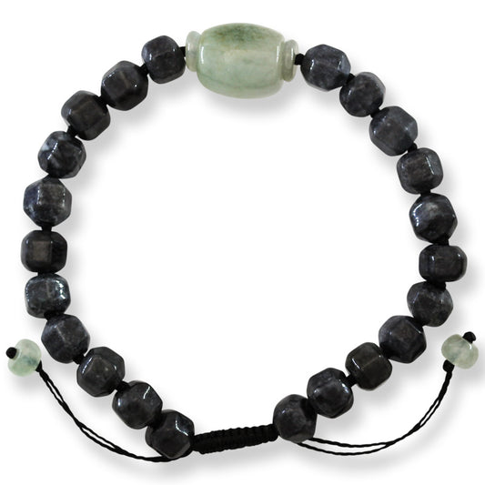Grey and Green Jadeite Jade Adjustable Bead Bracelet for Men and Women | UPC #404434