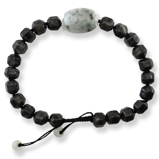 Grey Jadeite Jade Adjustable Bead Bracelet for Men and Women | UPC #404441