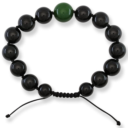 Adjustable Black and Green Nephrite Jade Bead Bracelet | UPC #404472