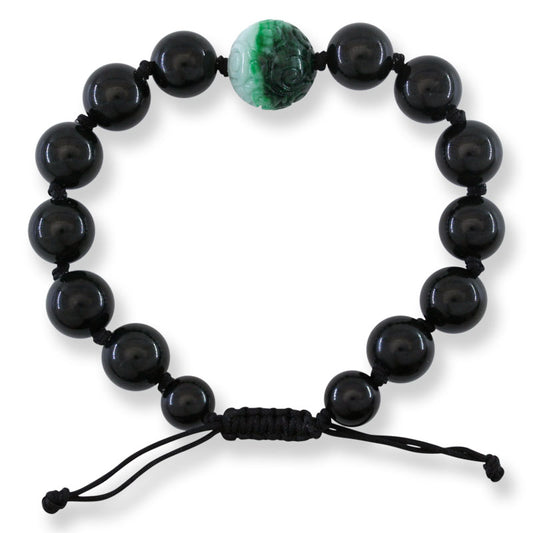 Adjustable Black Nephrite and Green Jadeite Jade Bead Bracelet | UPC #404847