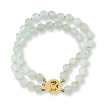 Water Jadeite Jade Double Strand Bead Bracelet 14K Yellow Gold | UPC #407725
