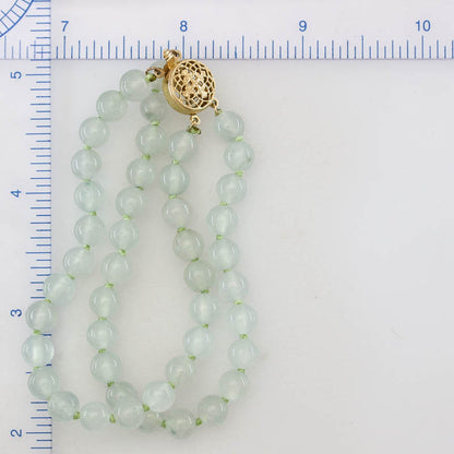 Water Jadeite Jade Double Strand Bead Bracelet 14K Yellow Gold | UPC #407725