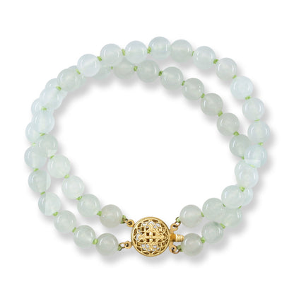 Water Jadeite Jade Double Strand Bead Bracelet 14K Yellow Gold | UPC #407725
