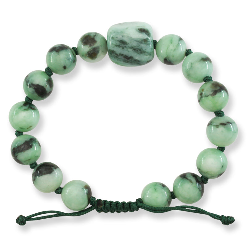 Green Jadeite Jade Adjustable Bead Bracelet for Men and Women | UPC #409071