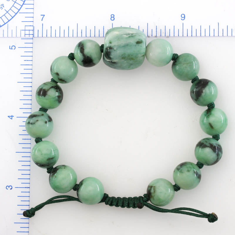 Green Jadeite Jade Adjustable Bead Bracelet for Men and Women | UPC #409071