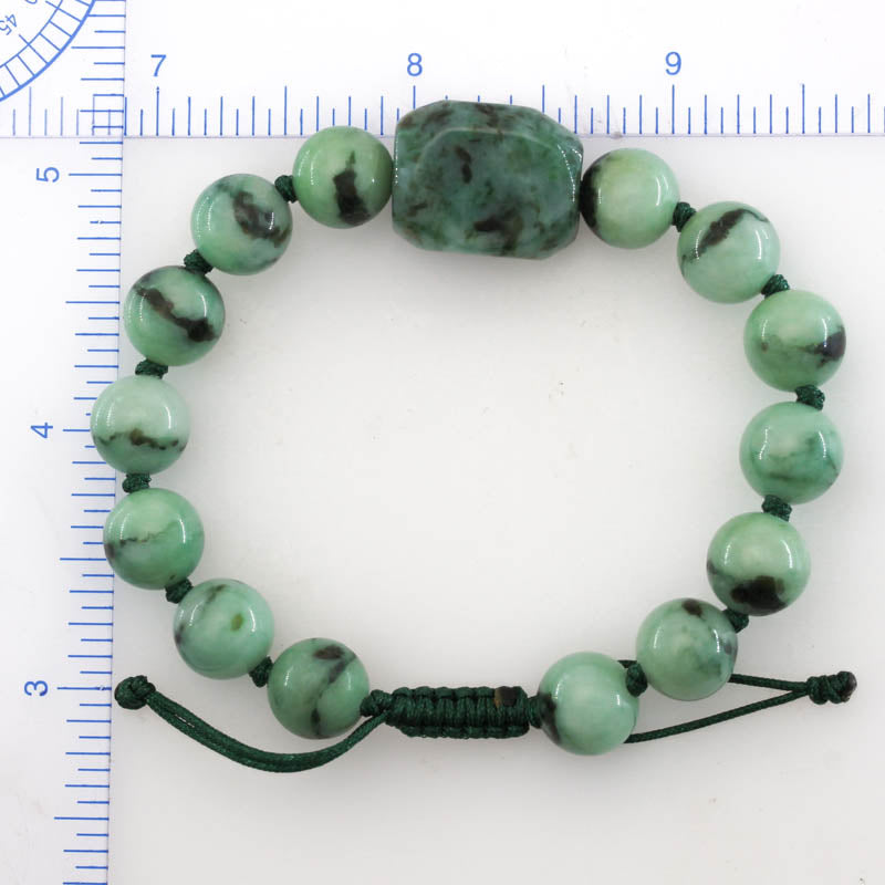 Green Jadeite Jade Adjustable Bead Bracelet for Men and Women | UPC #409064