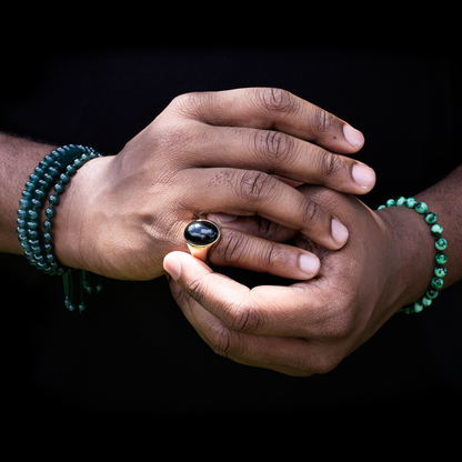 14K Yellow Gold Black Nephrite Jade Gypsy Ring for Men | UPC #373198
