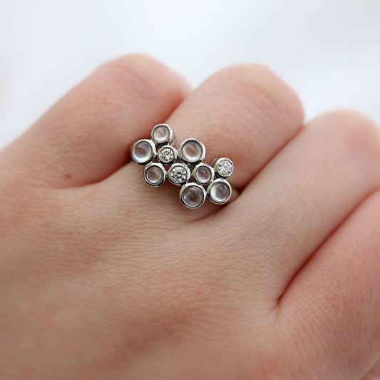 14k white gold lavender jadeite jade bead ring  jewelry for women
