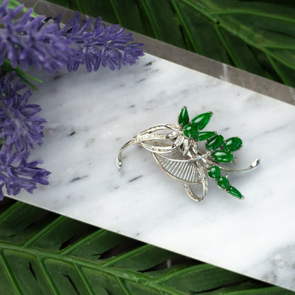Estate 18K White Gold Green Jadeite Jade Vintage Pin | UPC #336759