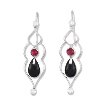 18K White Gold Nephrite Black Jade and Ruby Earrings | UPC #393653