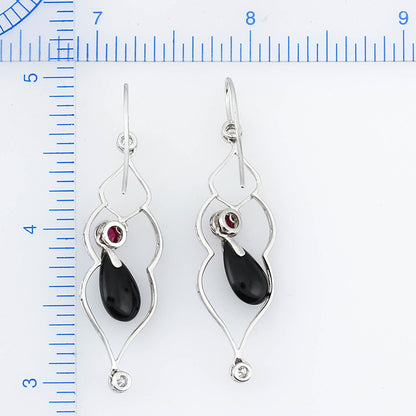 18K White Gold Nephrite Black Jade and Ruby Earrings | UPC #393653