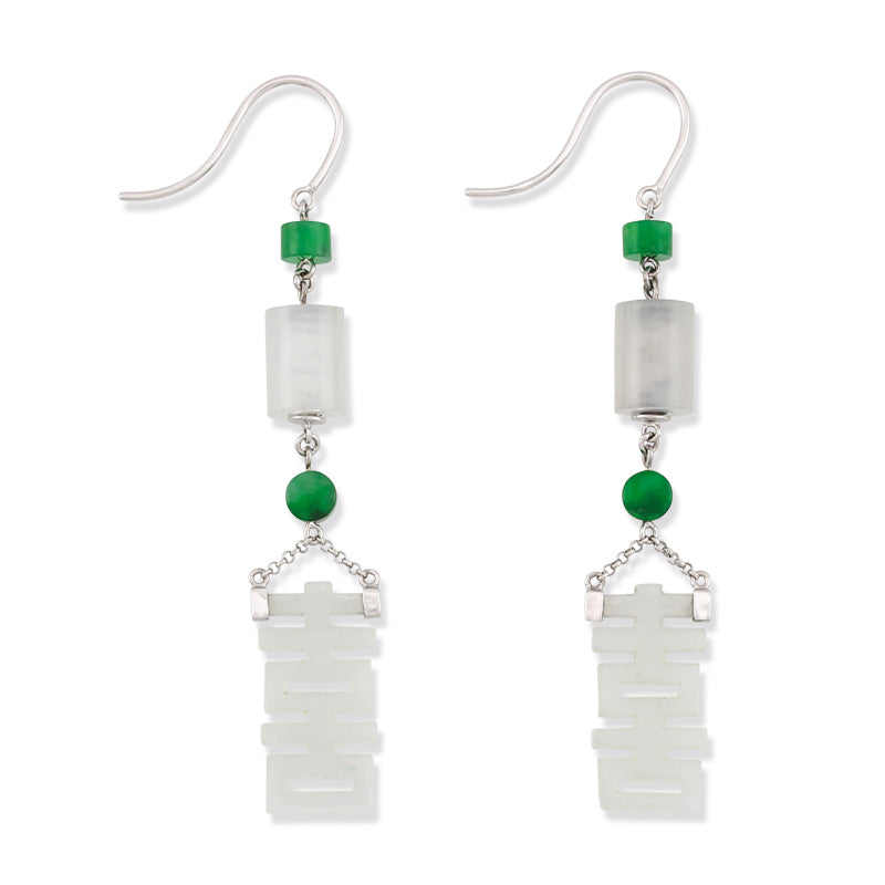 18K WHITE GOLD ICE JADEITE JADE HAPPINESS DROP EARRING UPC #330061