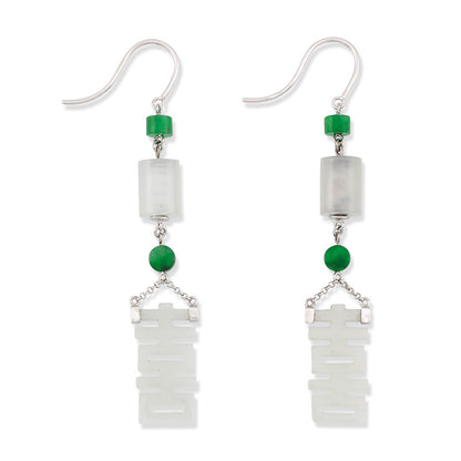 18K WHITE GOLD ICE JADEITE JADE HAPPINESS DROP EARRING UPC #330061