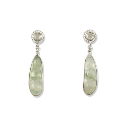 18K White Gold Ice Jadeite Jade Pea Pod Drop Earrings for Women | UPC #348592