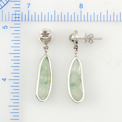 18K White Gold Ice Jadeite Jade Pea Pod Drop Earrings for Women | UPC #348592