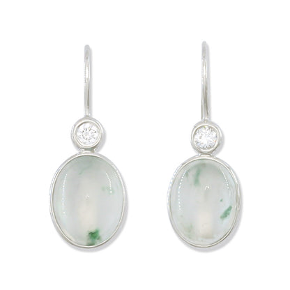 Ice Jadeite Jade & Diamond 18K White Gold Oval Drop Earring | UPC #392021