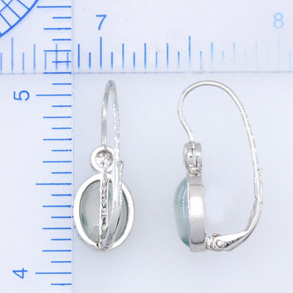 Ice Jadeite Jade & Diamond 18K White Gold Oval Drop Earring | UPC #392021