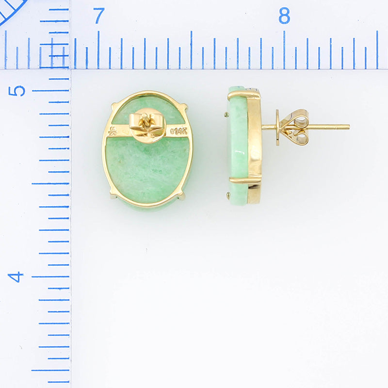 14K YELLOW GOLD GREEN JADEITE JADE OVAL EARRING UPC #358379