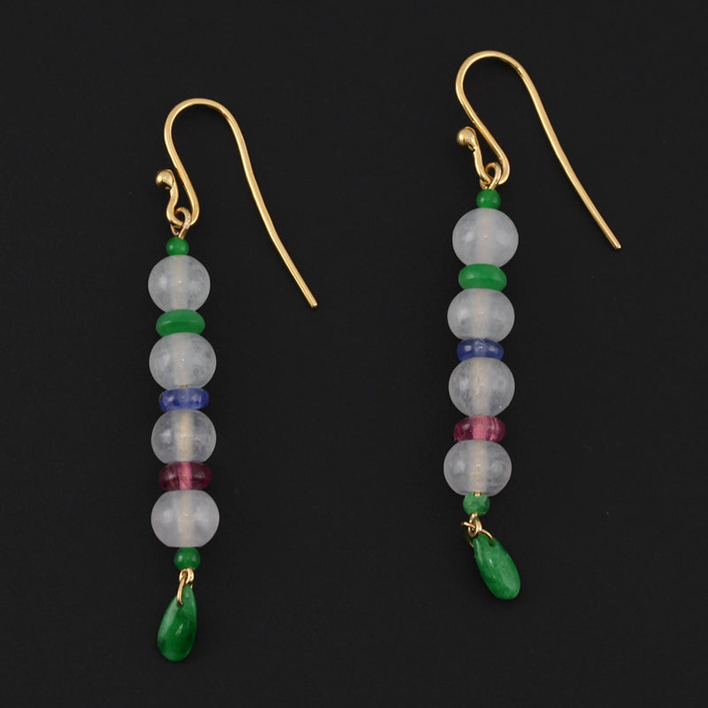 18K YELLOW GOLD GREEN & ICE JADEITE JADE DROP EARRING UPC #369009