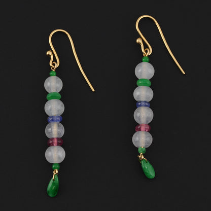 18K YELLOW GOLD GREEN & ICE JADEITE JADE DROP EARRING UPC #369009
