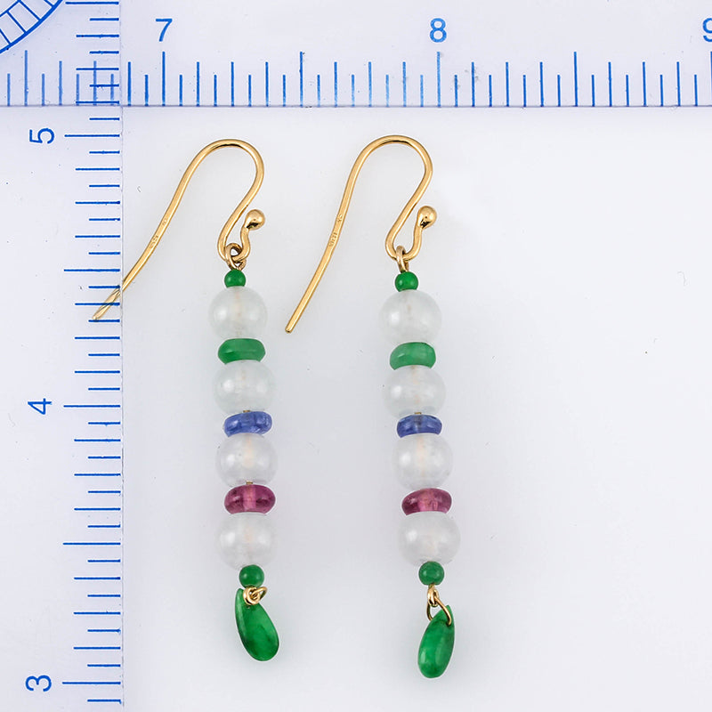 18K YELLOW GOLD GREEN & ICE JADEITE JADE DROP EARRING UPC #369009
