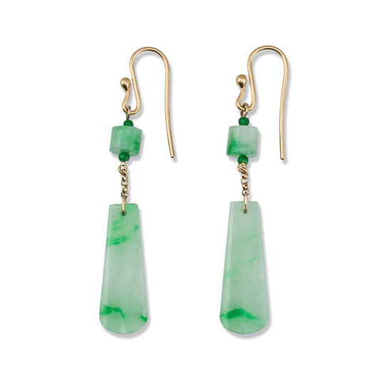 Green Jadeite Jade 14K Yellow Gold Drop Earrings | UPC #374461