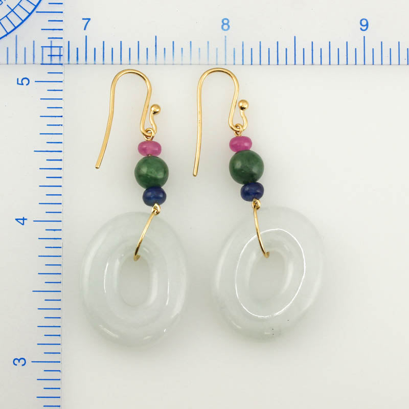 14K YELLOW GOLD ICY WHITE JADEITE JADE DROP EARRING UPC #374850