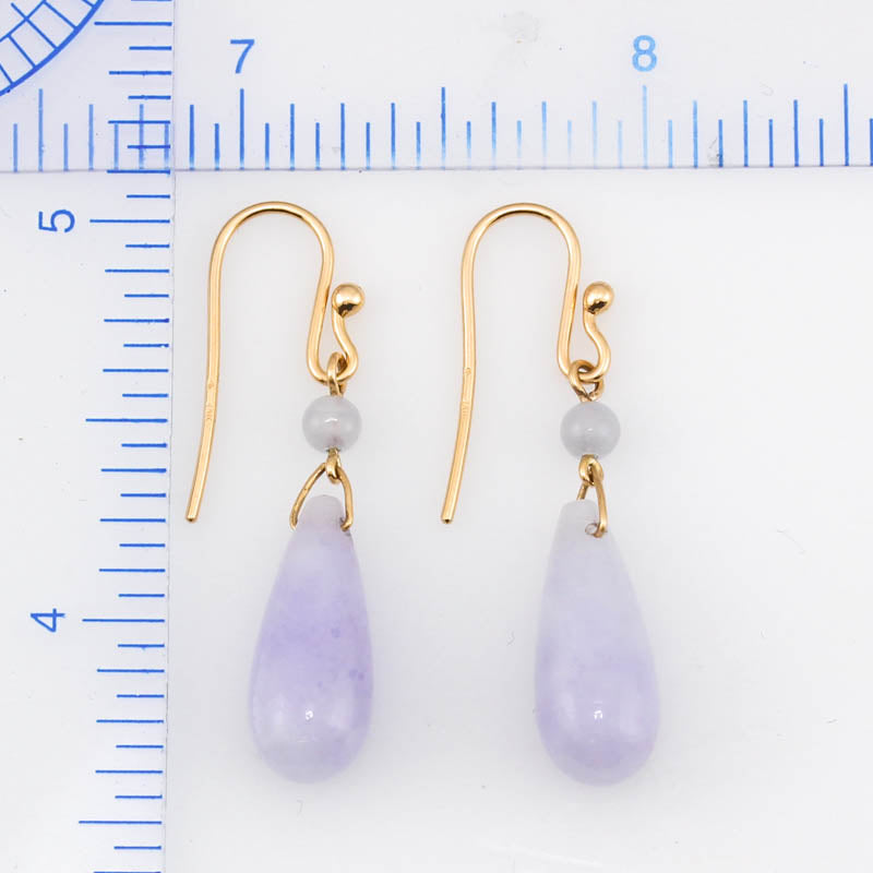 Light Purple Jade | 14K Yellow Gold Teardrop Lavender Jade Earrings | UPC #375598