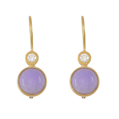 Fine-Quality Lavender Jadeite Jade Drop 18K Yellow Gold Earrings | UPC #402232