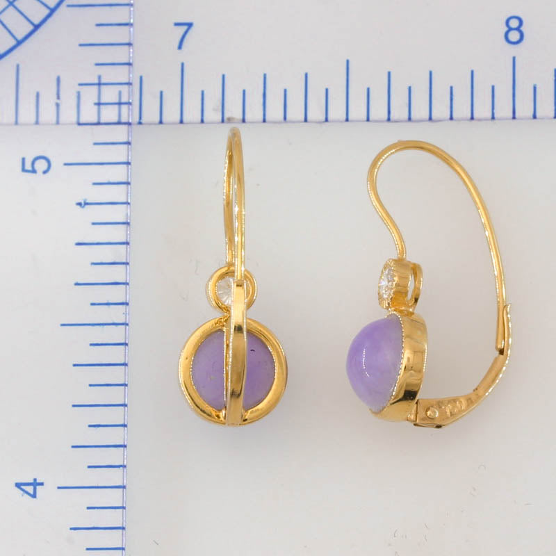 Fine-Quality Lavender Jadeite Jade Drop 18K Yellow Gold Earrings | UPC #402232