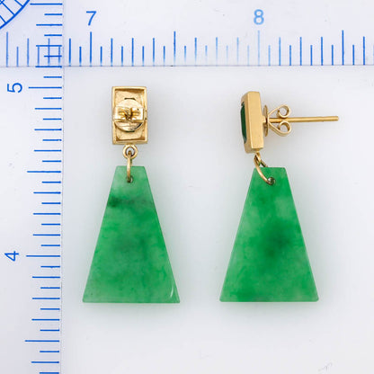18K Yellow Gold Trapezoid-Style Green Jadeite Jade Drop Earrings | UPC #379800