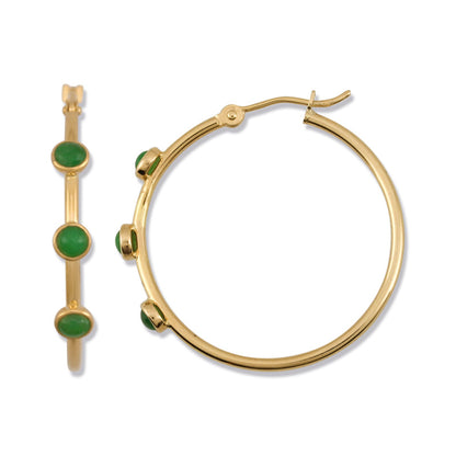 14K Yellow Gold Green Jadeite Jade Hoop Earrings for Women | UPC #382558