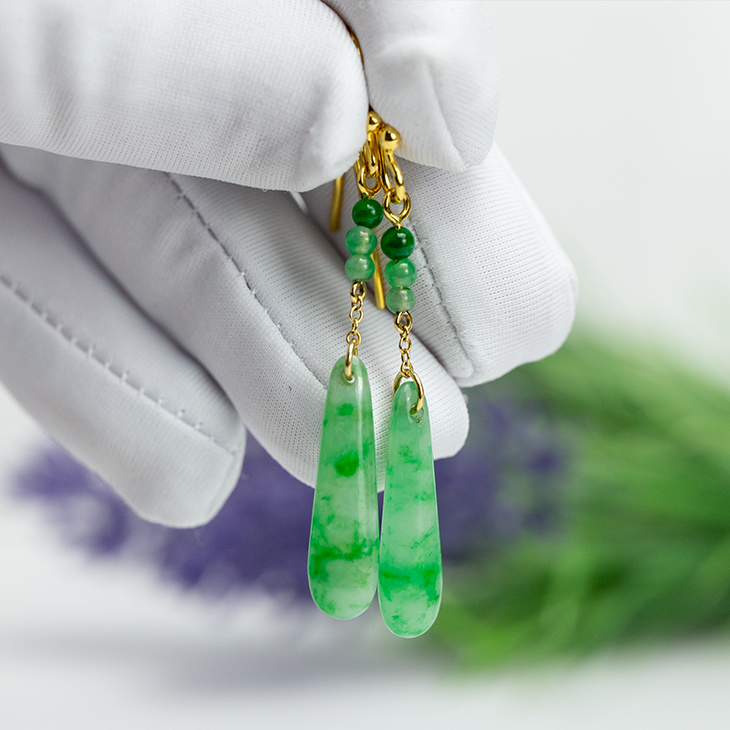 Green Jade Earrings | Natural Jadeite Jade Jewelry in 18K Yellow Gold | UPC #390645